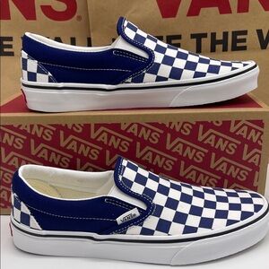 Vans Royal Blue and White Checkered Slip-On Sneakers